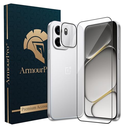 Image of ArmourPro Edge to Edge Tempered Glass for OnePlus Nord CE 6 with Silver Camera Ring Guard, 9H Screen Protector, Anti-Scratch, Anti-Fingerprint, Bubble-Free Installation Kit