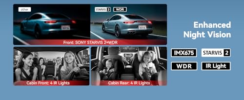 REDTIGER Dashcam-4-Kanal 2,7K +3x1080P,STARVIS 2,360°-Aufzeichnung Vorne/Hinten/Innen,Touchscreen,128 GB Speicherkarte,Sprachsteuerung,5.8GHz WiFi, GPS,Infrarot-Nachtsicht,Parküberwachung 3