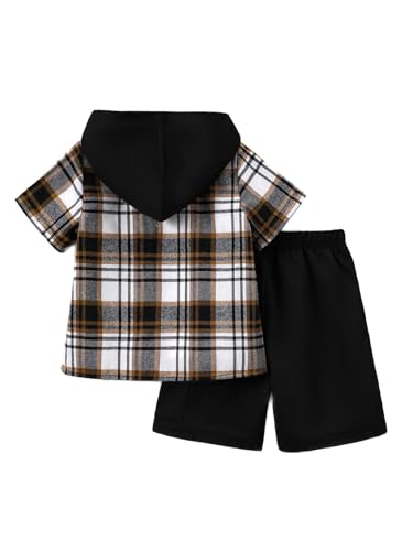 Image of Boys 2 Pieces Clothing Shorts Set Short Sleeve Plaid Button Down Shirt and Cargo Shorts Set 4-12Y