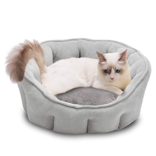 Cat Beds,Dog Bed,Cat Beds for Indoor Cats, Kitten Bed, Round Plush Cat Beds,Washable Pet Beds for Puppy and Kitties with Slip-Resistant Bottom 18Inch Grey