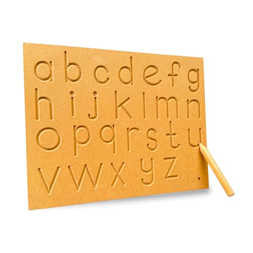 Image of BuGBee Alphabet tracing Board Small ABC Wooden Slate| Montessori Materials Educational Puzzle Toys for 2+ Years Old Kids | Safe & Natural ABCD Board to Develop Memory & Writing Skills