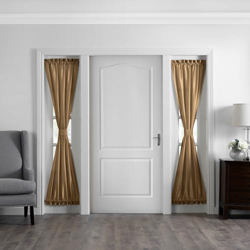 Threadmade Colette Faux Silk Side Door Window Panel, Gold - 28" W x 72" L - image 1