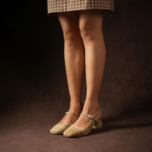 Image of Theater Women Twiggy Mary Jane Block Heel Sandals with Square Toe and Adjustable Buckle Slingback | Cushioned Comfort for Office & Formal Wear