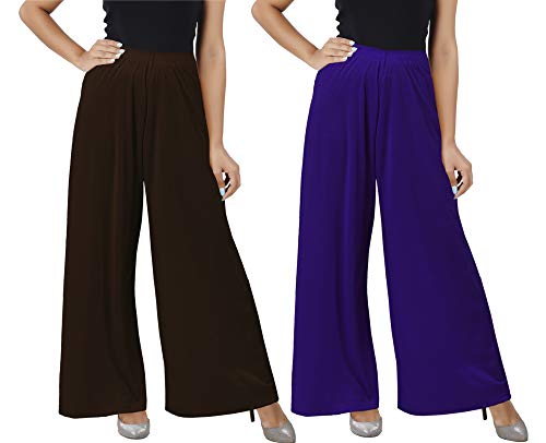 Image of Buy That Trendz M to 4XL Cotton Viscose Loose Fit Women M to 6XL Wide Leg Palazzo Pants for Chocolate Brown Purple 2 of Pack Combo XXX-Large