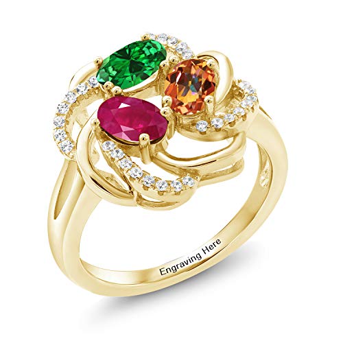Gem Stone King 925 Yellow Gold Plated Silver Promise Customized and Personalized Build Your Own 3 Birthstone For Her Women s Engagement Flower Blossom Ring (Size 7)
