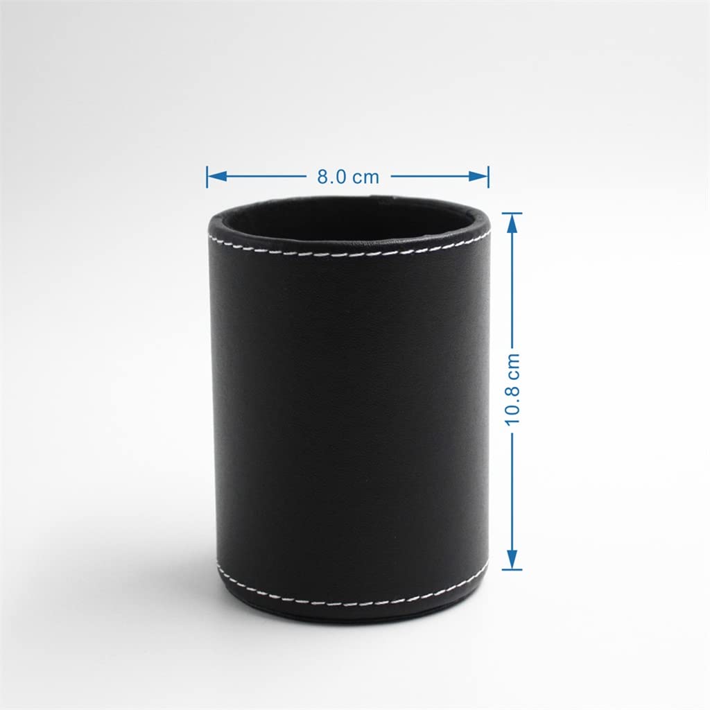 Business-Stiftehalter aus Leder, rund, für den Schreibtisch, für Schreibwaren, kreatives Bürobedarf, Bleistifthalter (schwarz, 8 x 10,8 cm)