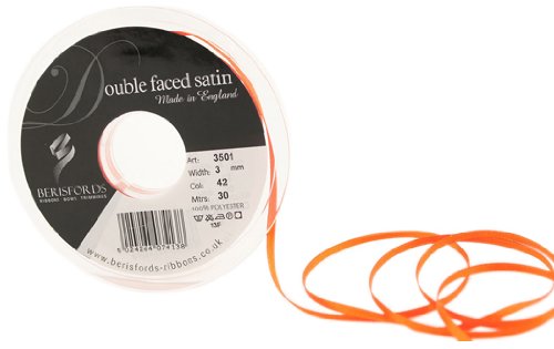 Berisfords 3501 3mm 42 Orange Delight Double Satin Ribbon x 30mtr, 3 mm