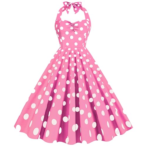 Damen Vintage Cocktailkleid Ärmellos Neckholder 1950er Polka Dots Retro Rockabilly Swing Kleid A Linie Faltenrock Knielang Hochzeit Festlich...