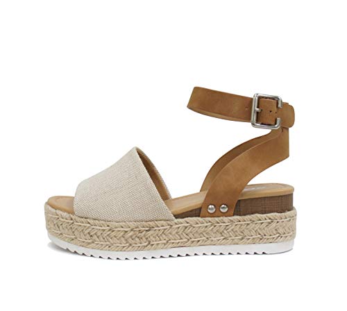 Image of Soda Topic Open Toe Buckle Ankle Strap Espadrilles Flatform Wedge Casual Sandal