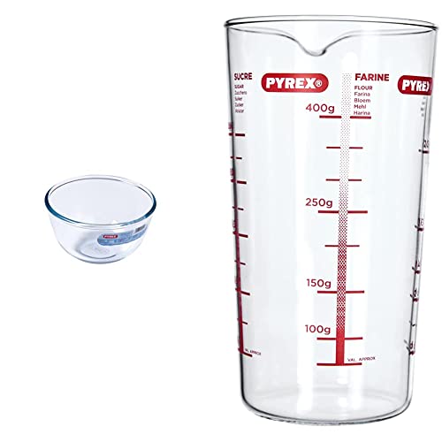 Pyrex Classic Vidrio - Bol Mezclador, 17 Cm, 1 L, Transparente Vaso Medidor 0,5L 888, Centimeters