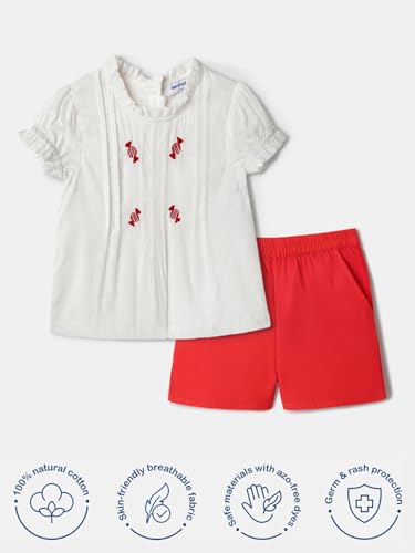 Image of Nautinati Baby Girls Printed Flutter Sleeve Top with Shorts Clothing Set | Age 0-3 Years