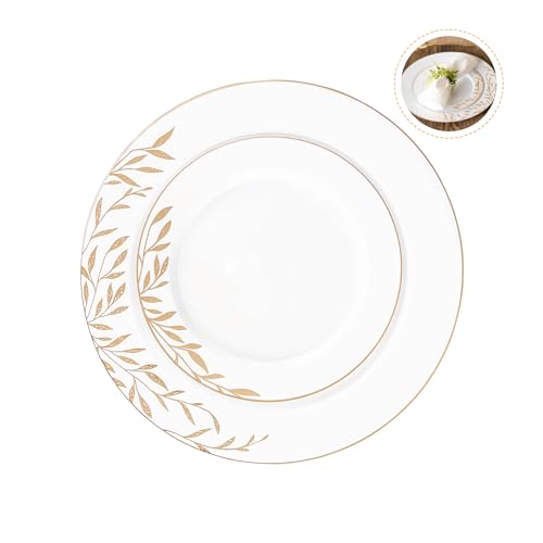 PLASTICPRO 32 Pack Elegant Disposable Plastic Plates Combo Set Includes 16 Dinner Plates and 16 Salad Plates Heavy Duty Fancy Party Plates White & Gold Flower Design - Image 7