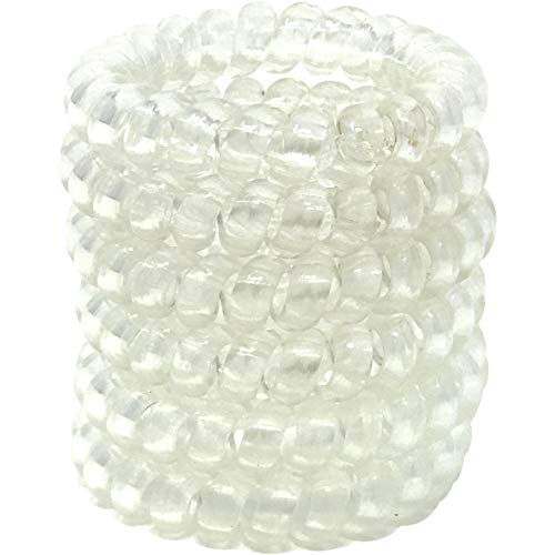 Phone Cord Hair Tie by HelloTies - Telephone Wire Hair Tie for women that holds hair tight and are stylish (6 Count, Clear Pack)