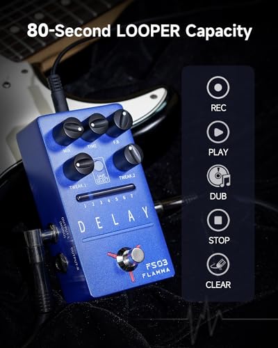 Image of FLAMMA FS03 Electric Guitar Delay Effects Pedal with Looper Stereo Digital Sound 6 Delay Effects Storable Preset Tap Tempo Trail On True Bypass for Pedal Boards