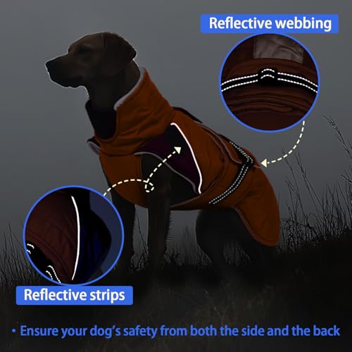Image of MIGOHI Dog Winter Coat - Reflective Medium Dog Snow Jacket with Thick Turtleneck,Windproof Pet Fleece Vest, Cold Weather Coat for Medium Dogs, Snowproof for Hiking,Camping,L,Orange