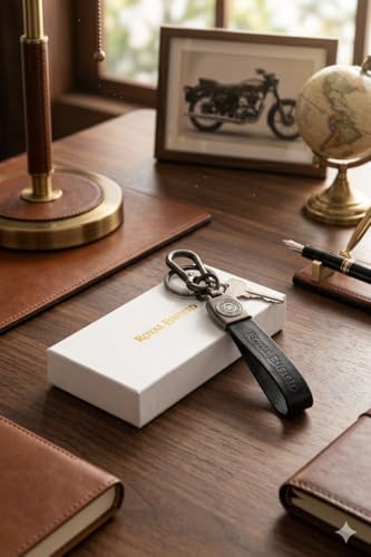 Image of Leather Strap Keychain, Embossed Logo Design, Durable Premium Key Ring for Bike Lovers & Gift Use