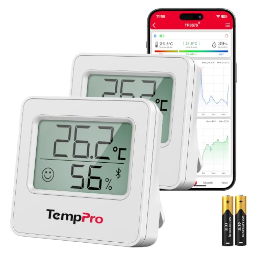 TempPro Bluetooth Termómetro Higrómetro con Monitor Remoto, Blanco,2 Piezas