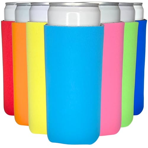 Sleeves (12-pack) Skinny Tall Cans 12 Oz Bulk Thin Seltzer Fit Sublimation Blanks For Vinyl Plain Blank Foam Beer Bottles Black White Assorted Solid Set (multicolor)