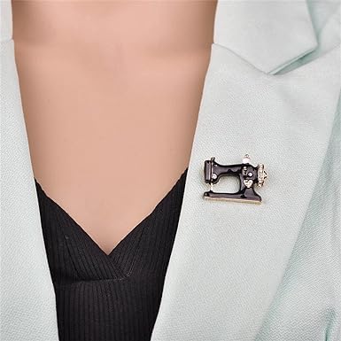 Black Sewing Machine Brooch Pins Enamel Crystal Sewing Machine Lapel Pin Vintage Corsages Scarf Clip for Women Girl Straight Pins2