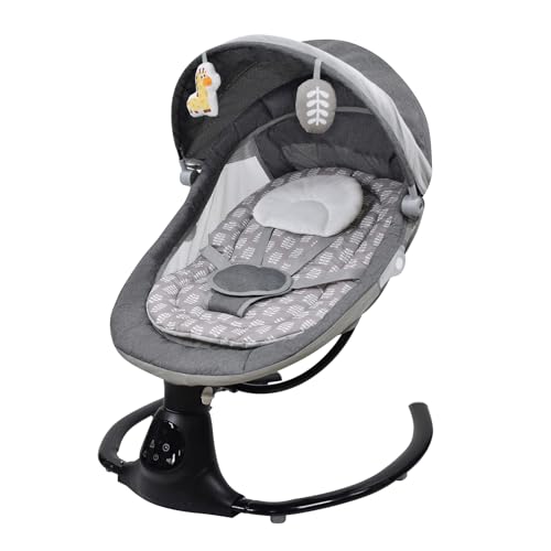 Baby Swing for Infants, Portable Electric Baby Swings with Bluetooth, 3 Seat Positions, 5 Swing Speed, 12 Lullabies, 5 Point Harness Belt, Infant Swing for Indoor & Outdoor (Upgraded, Gray)