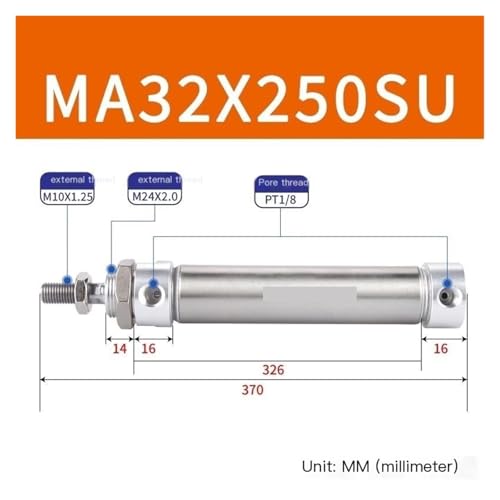 Cilindro de aire MA32X250SU de acero inoxidable mini 2