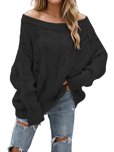 Image of ZAFUL Sweaters for Women Off Shoulder Knit Sweater with Long Sleeve Loose Pullover Jumper Tops