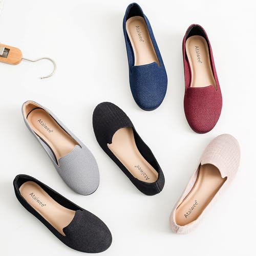 Image of Ataiwee Women's Wide Width Flat Shoes - Casual Round Toe Breathable Plus Size Comfortable Non-Slip Loafers.