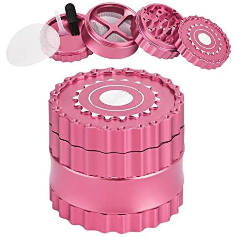 Premium Herb Grinder, Metal Grinder 2.5 Inches 4 Piece Pollen Catcher Durable Aluminum Alloy Spice Grinder Pyramidal Sharp Tooth Chain Shape for Kitchen (Pink) Cover