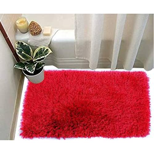 Image of Anti Skid Doormats for Home and Office Entrance Living Room and Bathroom Mats | Entrance Door Mats for Home and Office Entryway. (Solid Red, 18x28)
