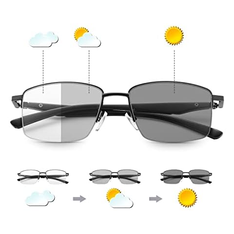 Photochromic Progressive Multifocus Reading Glasses W/ Spring Hinges 180° Transition Multifocal UV400 Sunglasses Sun Readers Blue Light Blocking Computer Eyeglasses Anti Glare Presbyopia for Men Women Cover