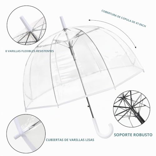 Paraguas transparente de apertura automática que evita mojar los hombros por la lluvia de lado 2