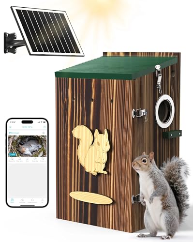 KinetCam Smart Squirrel Box with Camera Predator-Proof 2K HD Wi-Fi Pet Watching Cam for Squirrel House Auto Detect & Notify Night Vision APP Control Squirrels Houses for Outside Nesting