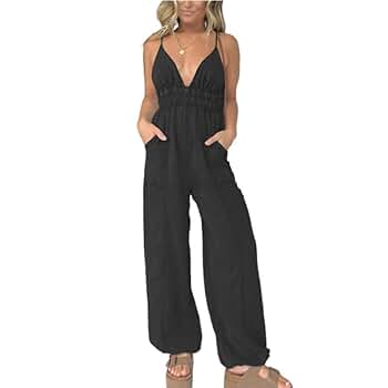 Amazon.com: WATOIT Denim Lightweight V-Neck Jumpsuit 2024