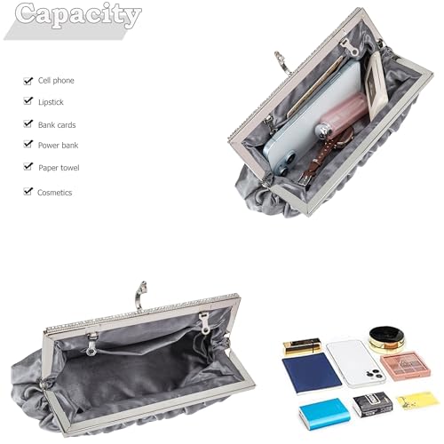 Image of Classic Satin Clutch Bag Diamante Embellished Formal Evening Handbag for Wedding Prom Party Purses