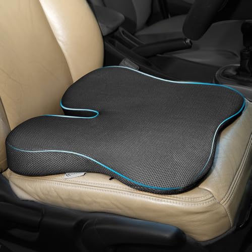 Image of Memory Foam Seat Cushion for Car - Tailbone & Sciatica Pain Relief Non-Slip Ergonomic Pads with Ventilated Design,Enhanced Driving Support & Coccyx Lumbar Support for Office & Travel Comfort