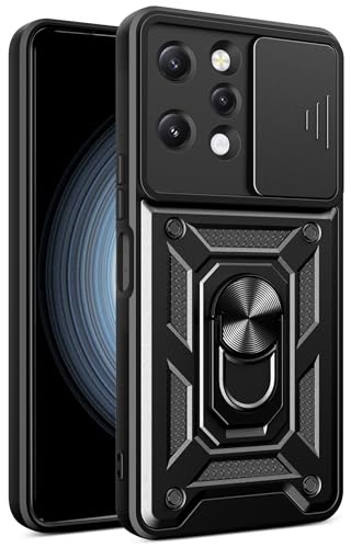 Image of SPAZY CASE Redmi 12 5G Back Cover | Heavy Duty Hybrid Case with 360 Degree Rotating Finger Ring Holder + Slider Shutter Camera Protection Case for Redmi 12 5G 5G - Black