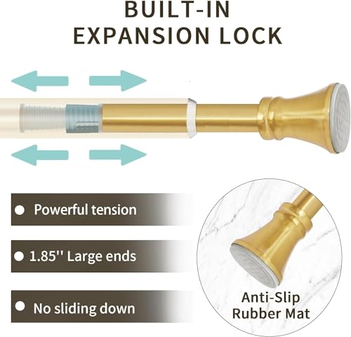 YNL-Tension-Curtain-Rod-Short-Tension-Rod-36-52-Inches-with-12-Shower-Curtain-Rings-Non-Slip-Never-Rust-No-Drill-Adjustable-Tension-Rod-for-Closet-Laundry-Doorways-Brushed-Gold-Size36-52