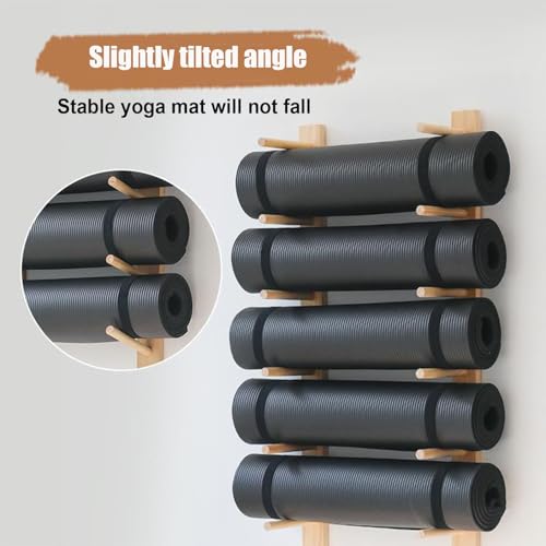 Soporte para esterilla de yoga, estante de almacenamiento de pared para tapetes y rodillos de espuma, diseño que ahorra espacio para gimnasio en casa o sala de yoga