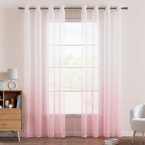EMEMA Voilages Rideaux Dégradé à Oeillet de Fenêtre en Polyester de Couleur Changée Voile Ombre Demi-Transparent Décor pour Salon Chambre Bureau Lot de...