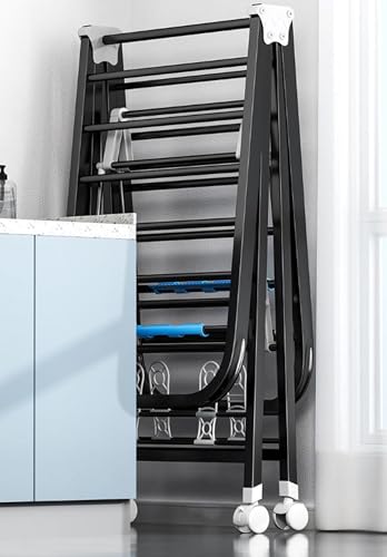 ZHANGshouf Folding Clothes Drying Rack Stainless Steel Large Clothes Horse Indoor Outdoor with Side Clips Shoe Holders,Black,140cm - Image 4