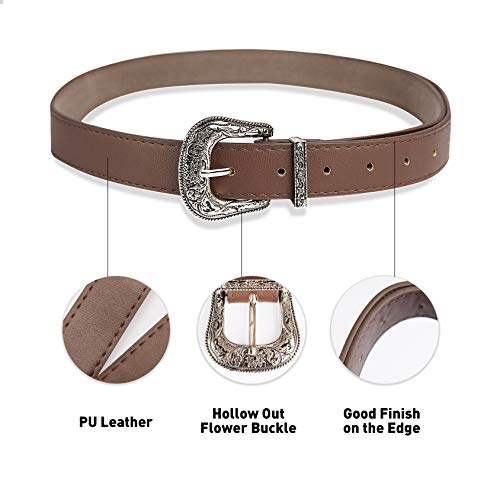 Image of Western-Leather-Belts-Women Vintage Waist-Belts with Hollow Out Flower
