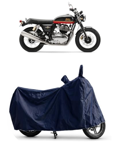 Image of Shield Heavy Duty Bike Cover for Royal Enfield Interceptor 650 | All-Season, Tear-Proof Fabric | with Side Mirror Pocket & Buckle Belt | Royal Enfield Interceptor 650 Bike Cover (Blue)