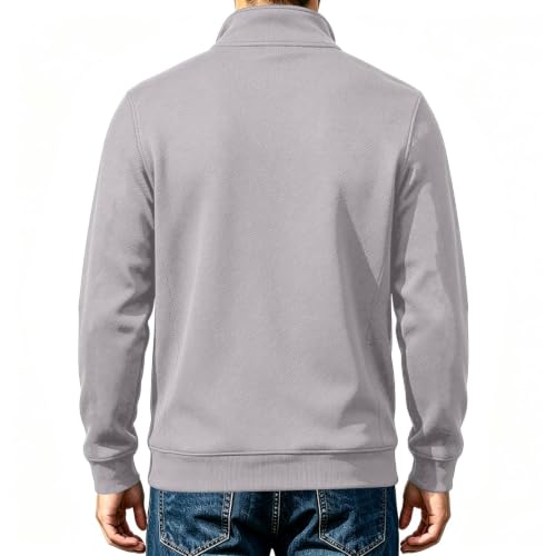 Men Long Sleeve Shirt Fleece Lined Textured Retro Quarter Zip Pullover - image 4