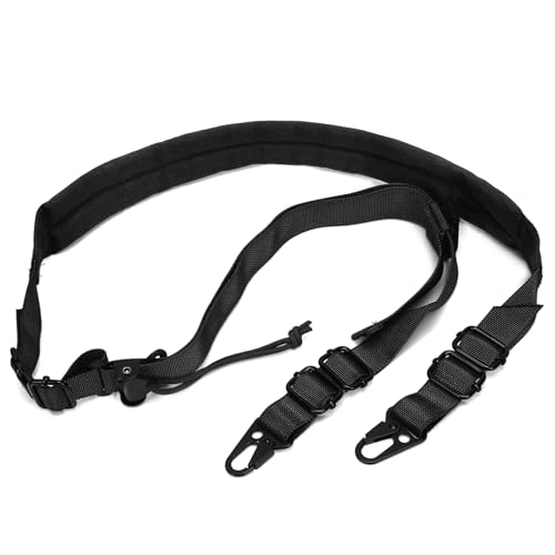 WarBull 2 Point Rifle Sling, Quick Adjust Gun Sling with HK Hook, Soft Shoulder Pad Tactical Sling for Rifle Shotgun and Crossbow, Gun Sling for Hunting and Outdoor Sports with Keychain Gift (Black)
