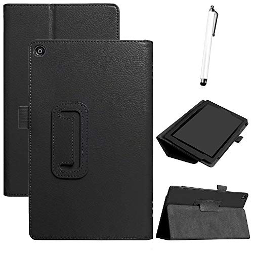YUYOUG Ultra Slim PU Leather Case Cover Stand Ultra Lightweight Tablet Case Shell Standing with Auto Wake/Sleep For Amazon Kindle Fire HD 8 2018 8th Gen (black)