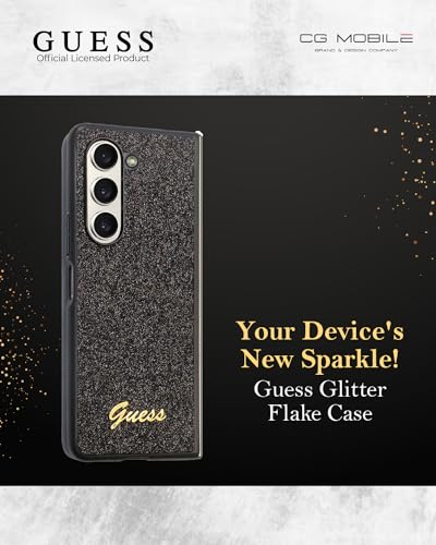 Image of CG MOBILE Guess [Official Licensed] PC /TPU Glitter Flakes Case | Script Metal Logo Protective Case /Cover Designed for Galaxy Z Fold 5 (2023) - Black