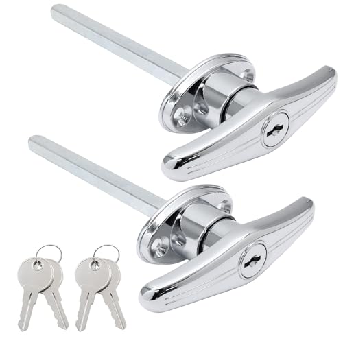 Image of 2 Pack T-Handle Truck Cap Lock, Silver Zinc Alloy Keyed Alike | Zinc Alloy Plated Anti-Rust, 5 /16 Inch Shaft 120mm Long, 90 Degree Turn, Fits Pickup Back Side Door, 1.5 Inch Hole Spacing