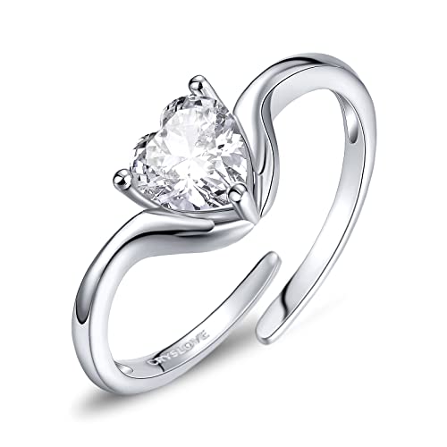 CRYSLOVE Bague Reglable Femme en Argent Sterling 925 Ajustable avec Pierre de Naissance étreignant Anneau Bijoux Bague de fiançailles Coeur Cadeaux...