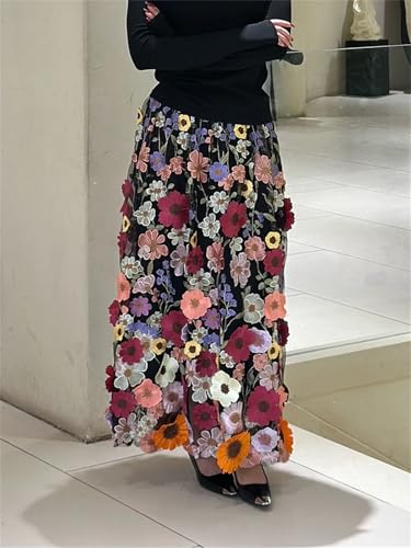 Women's Midi Skirt Vintage Travel Wedding Embroidered Multi Colored Decoration Elastic Long Skirts3