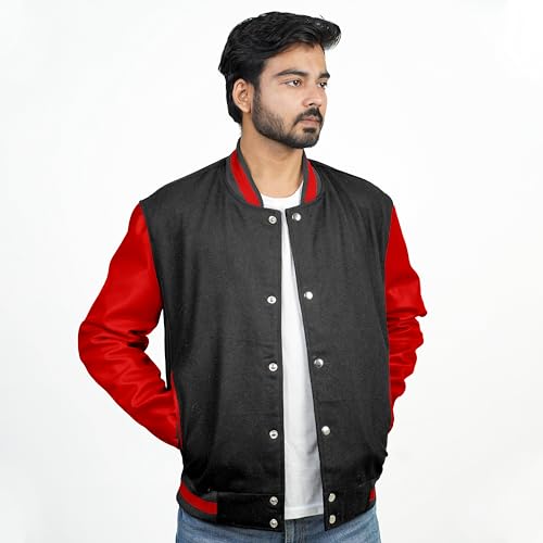 Image of Men's Fashion Varsity Jacket Causal Slim Fit Wool Letterman Baseball Bomber Jackets